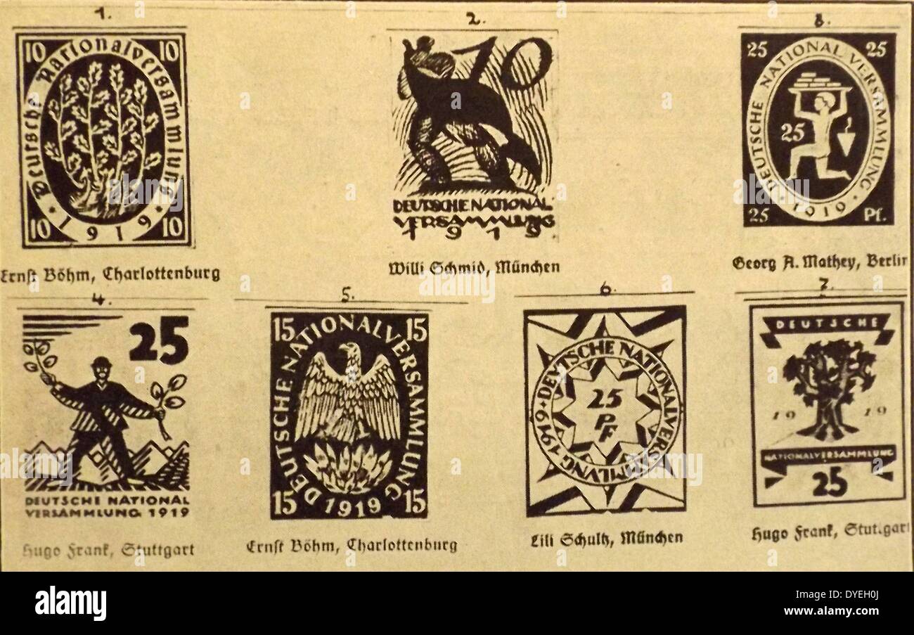 Timbres-poste allemand de 1919. Banque D'Images