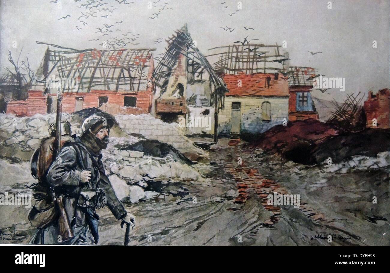 La Seconde Guerre mondiale 1 - Dans les ruines de Ablain-Saint-Nazaire 1915. Banque D'Images