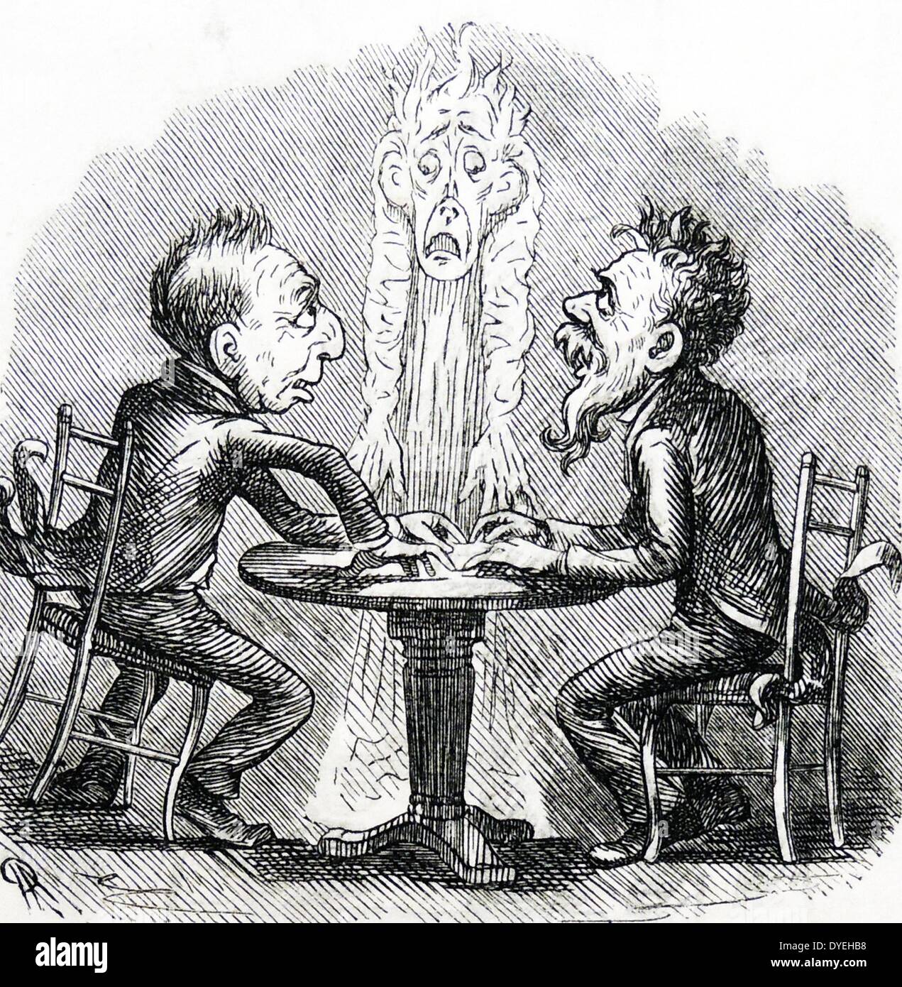 Cartoon soutenant la condamnation de moyen 'Dr' Monck pour elles dupent personnes crédules avec son faux spiritualisme. Dans ''punch'', Londres, 1877. Banque D'Images