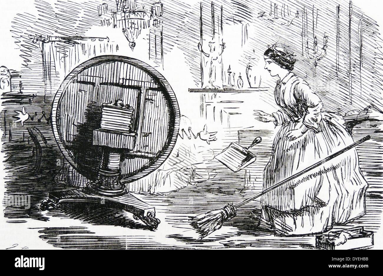 Surpris par un pair-inclinaison haut table tournant spontanément. John Leech cartoon dans ''punch'', Londres, 1860, lorsque le moyen frauduleux Daniel Douglas Home a été tenue à la mode de spiritisme. Banque D'Images