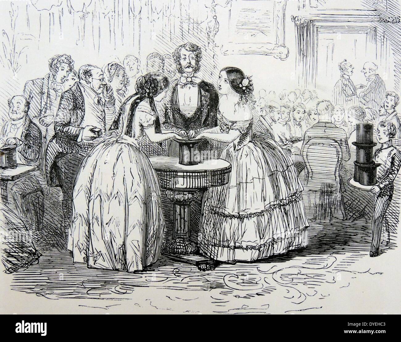 Caricature de John Leech dans ''punch'' à se moquer de la London engouement pour les médiums, table de rotation, et de spiritisme dans les années 1850. Banque D'Images