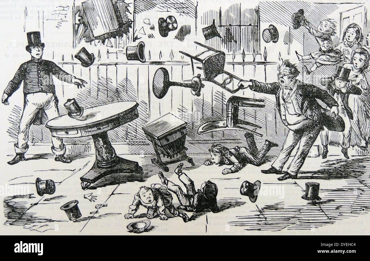 John Leech cartoon dans ''punch'', Londres, 1853, poussant l'amusement à l'engouement pour les séances et la table de rotation lorsque le médium Daniel Douglas Home a été la pratique de Londres. Banque D'Images