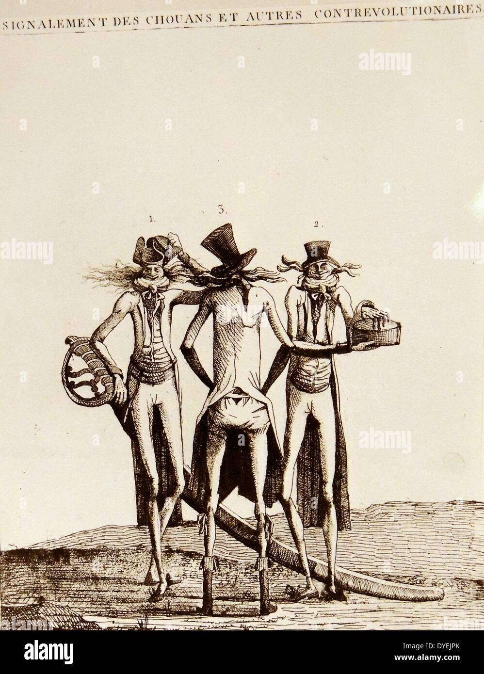 Signalement de chouans et autre contre-revolutionnaires Caricature, print, 1793. France, 18e siècle. La Caricature. Banque D'Images