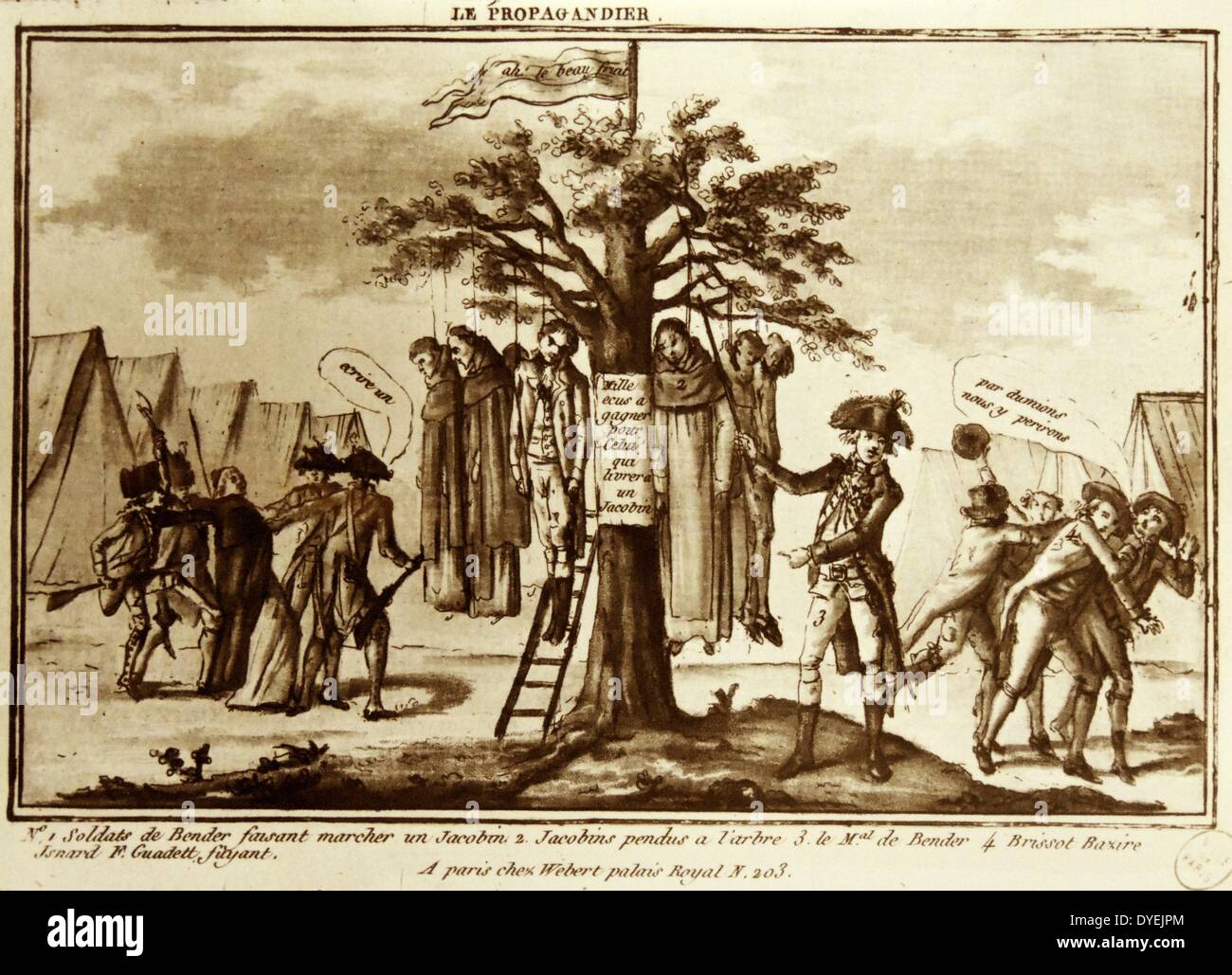 Imprimer de la capture de jacobins, intitulé "L'arbre de la propagande'(le)Propagandier Artiste ou artisan inconnu. Date:07 avril 1792 l'aquatinte, la gravure sur papier, imprimé à l'encre brune. Banque D'Images