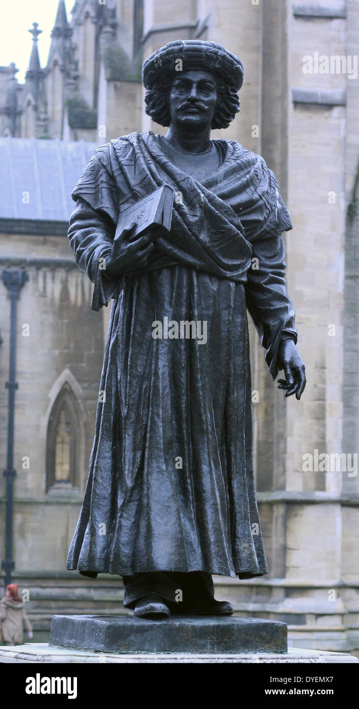 Près de la cathédrale de Bristol, statue représentant l'Angleterre Raja Ram Mohan Roy, également orthographié Rammohun Mohun Ram, Ram Mohan (1772 - 1833), religieuse indienne, sociales et éducatives, réformateur et humanitaires, qui ont contesté la culture traditionnelle hindoue et indiqué les voies de progrès pour la société indienne sous la domination britannique. Il est appelé le « fabricant de l'Inde moderne" et le "père de l'Inde moderne. Décrit par Rabindranath Tagore comme le "père des Indiens et le 'Renaissance de nationalisme indien 'Prophète' Banque D'Images