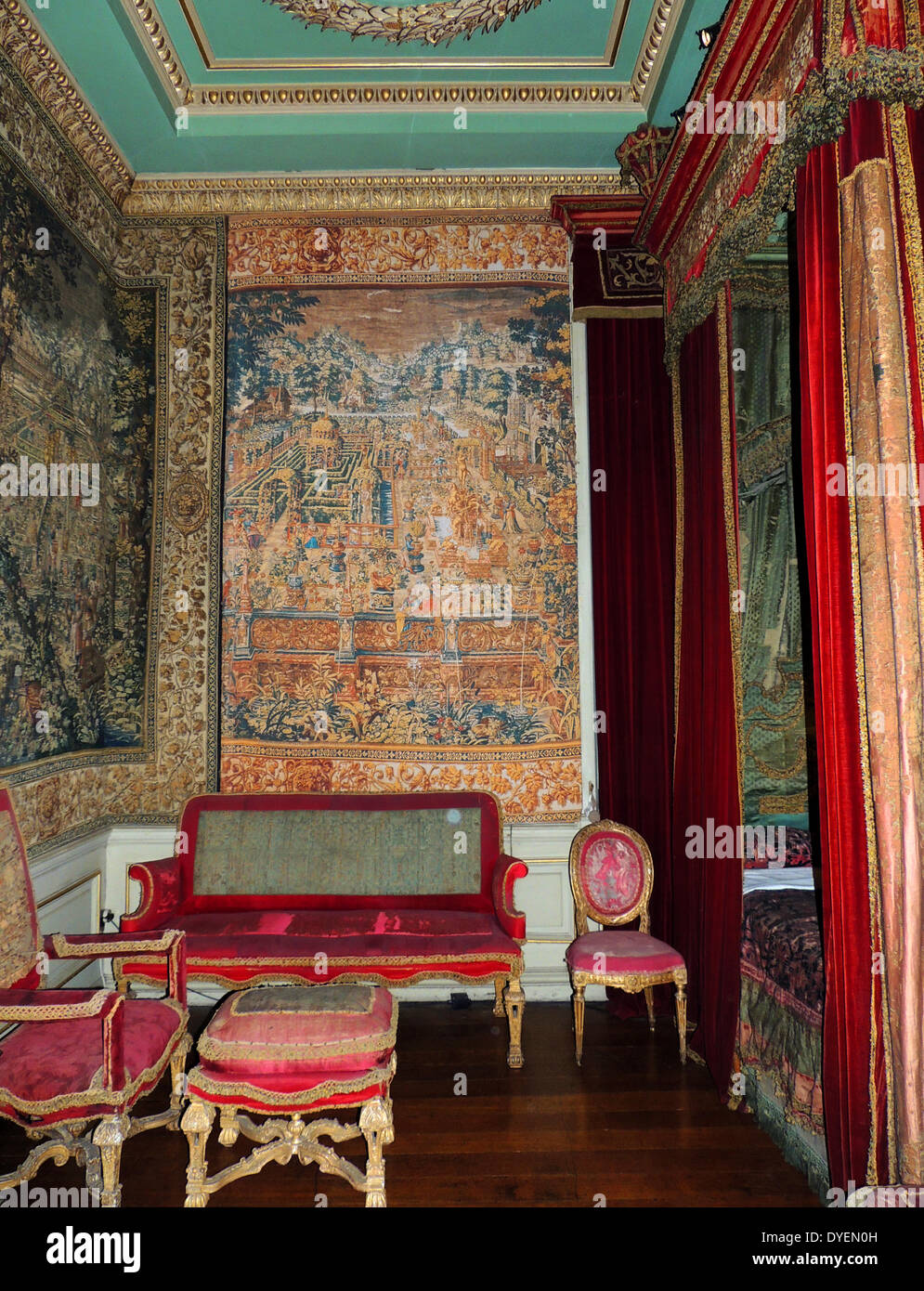 La chambre Queen Ann au château de Warwick. (6 février 1665 - 1er août 1714[1]) est devenue la Reine de l'Angleterre, l'Ecosse et l'Irlande le 8 mars 1702. Le 1er mai 1707, Banque D'Images