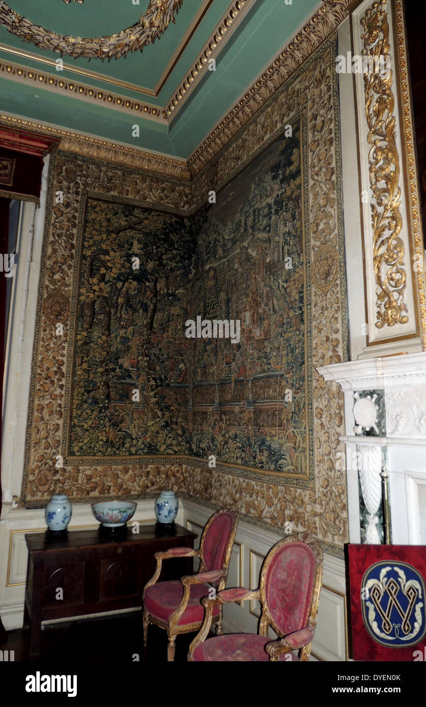 La chambre Queen Ann au château de Warwick. (6 février 1665 - 1er août 1714[1]) est devenue la Reine de l'Angleterre, l'Ecosse et l'Irlande le 8 mars 1702. Le 1er mai 1707, Banque D'Images