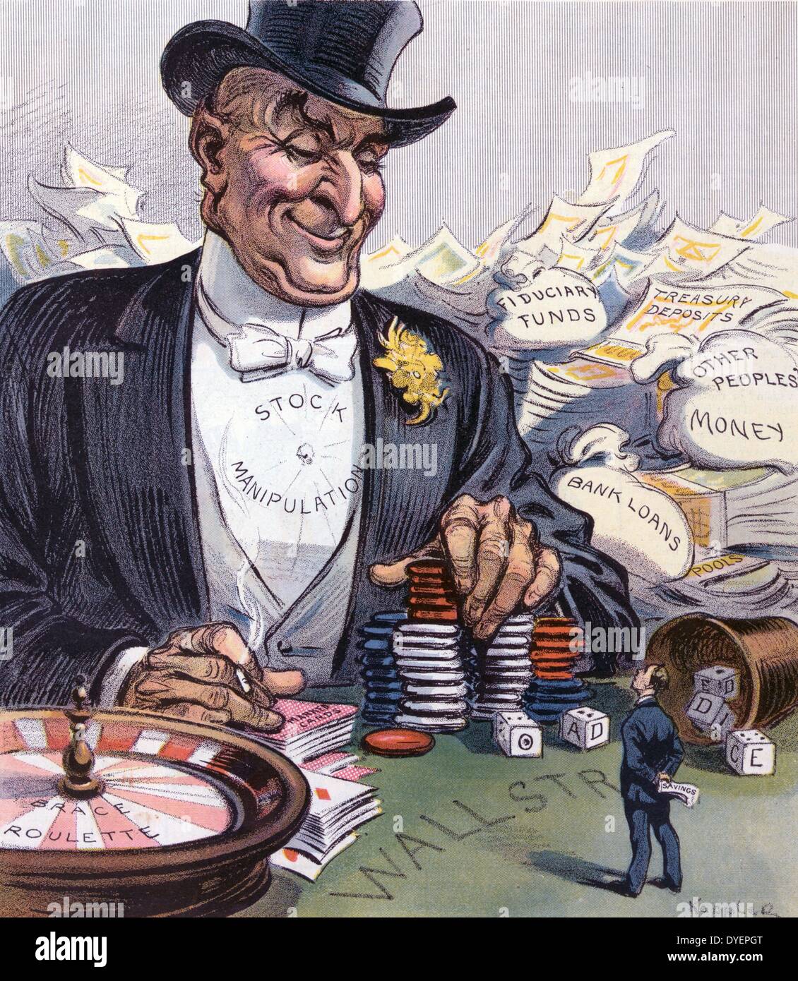 Ce que show avez-vous, petit homme ? 1908. L'illustration montre un homme portant haut de forme et la manipulation d'opérations boursières, l'étiquette de smoking Banque D'Images
