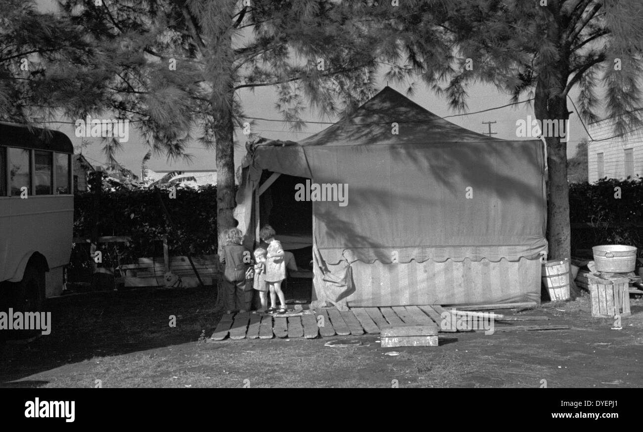 Les conditions de logement dans l'un des fruits de la Floride des travailleurs migrants camps, près de Belle Glade, Floride 19370101. Banque D'Images