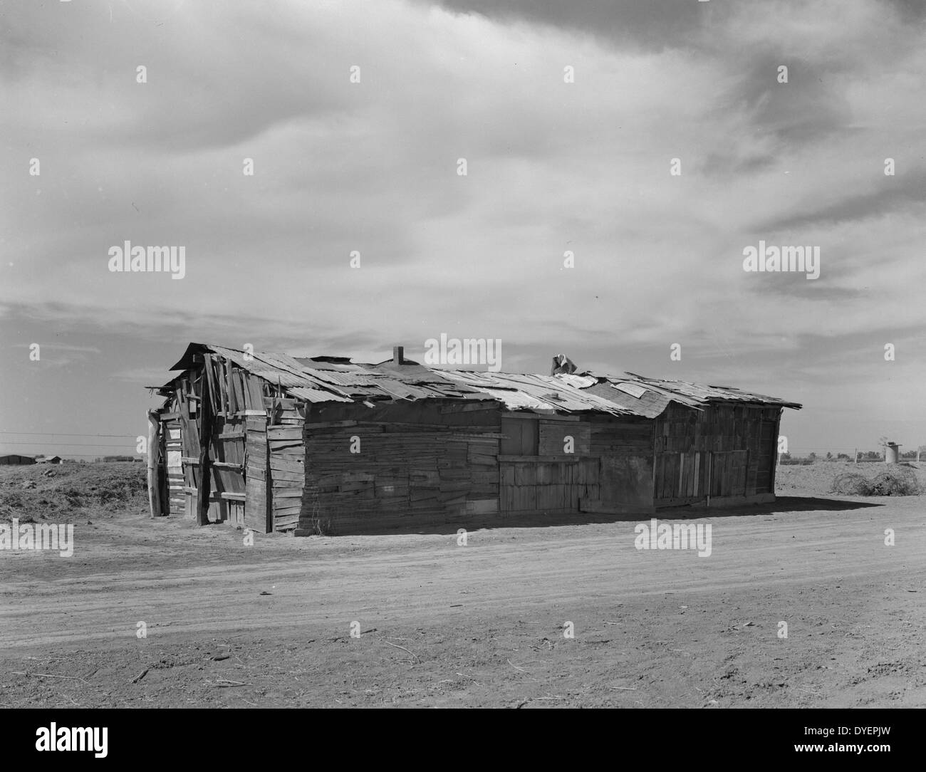 Logement typique de celle que les travailleurs sur le terrain de la Mexicaine Imperial Valley. Ces personnes ne sont pas les migrants, mais vivre sur le bord de l'élevage et de travail dans les pois et les melons par Dorothea Lange 1895-1965, en date du 19370101 Banque D'Images