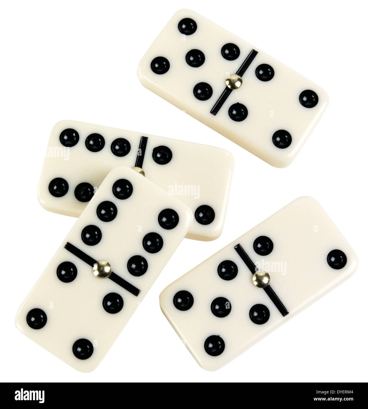 Quatre DOMINOS CUT OUT ON WHITE Banque D'Images