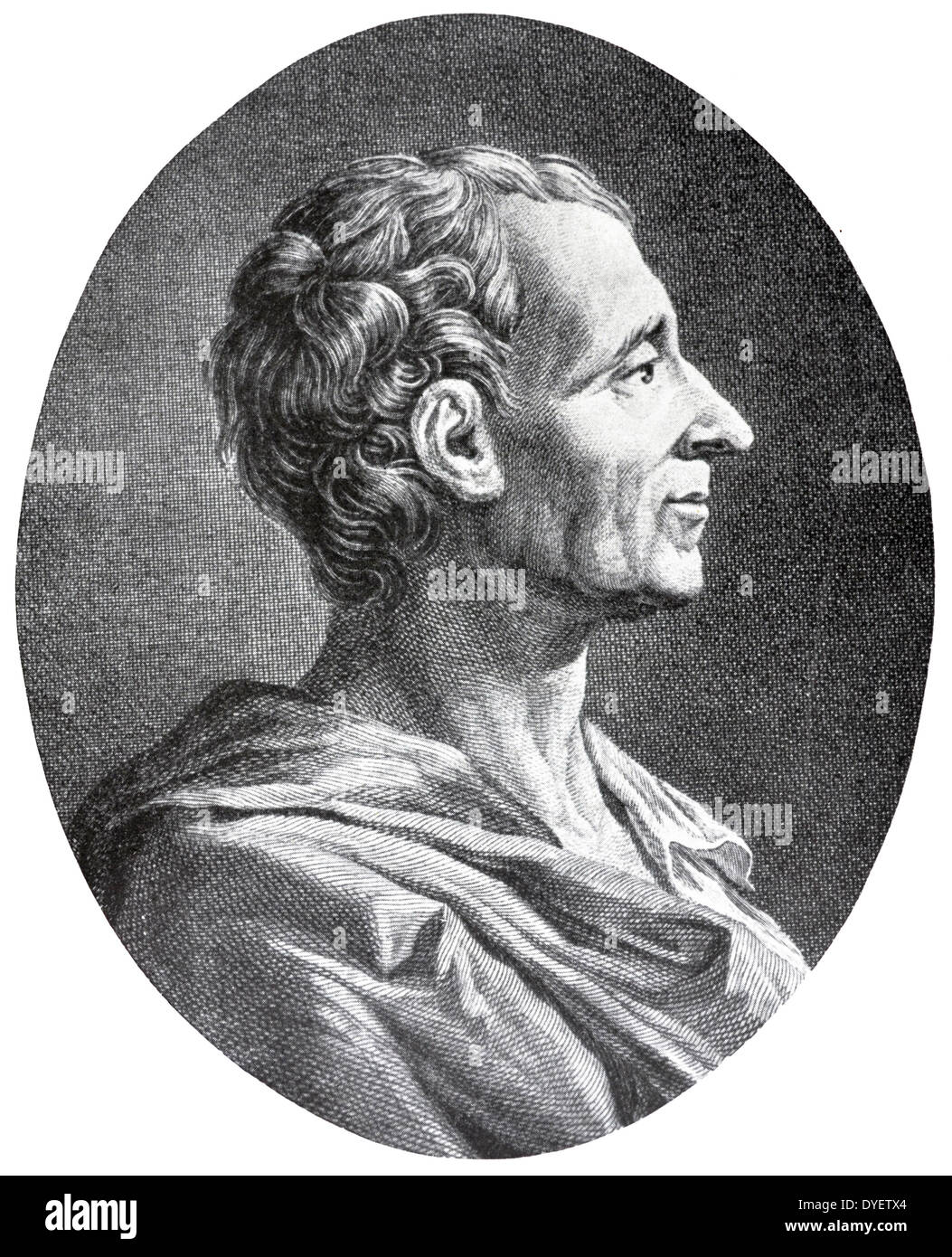 Charles-Louis de Secondat, Baron de La Brède et de Montesquieu (1689 - 1755), généralement appelé simplement Montesquieu, était un commentateur social et penseur politique qui a vécu pendant le siècle des Lumières. Banque D'Images