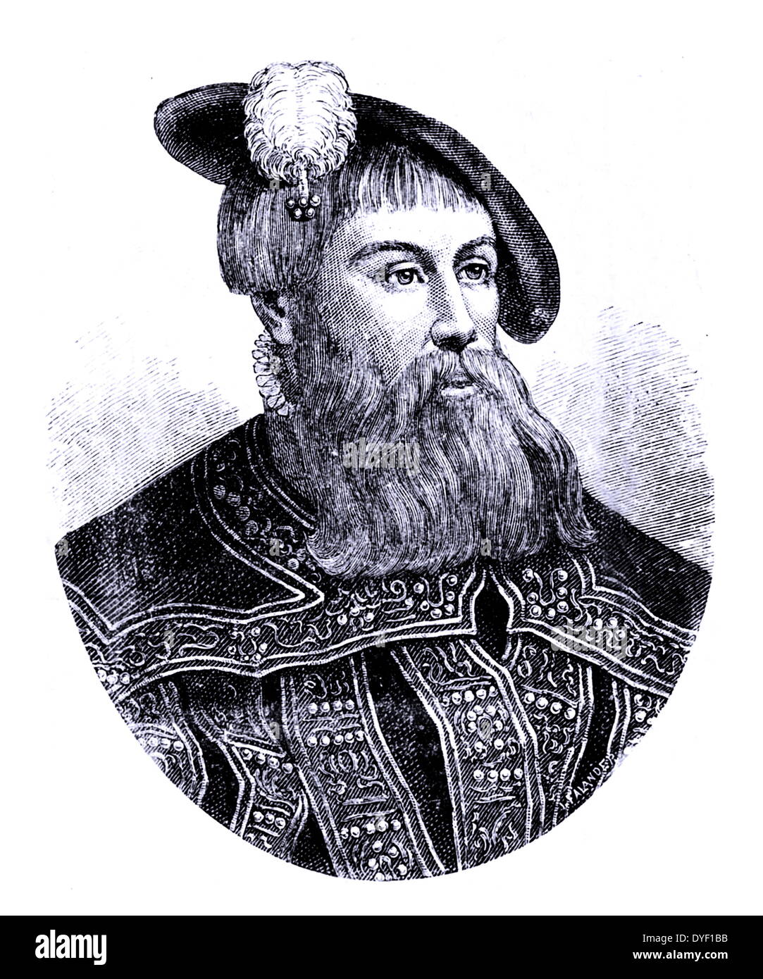 Portrait de l'illustre Gustav I de Suède, né Gustav Eriksson. Roi de Suède à partir de 1523 jusqu'à sa mort. A vécu entre le 12 mai 1496 - 29 septembre 1560 membre de la noble famille Vasa. Banque D'Images