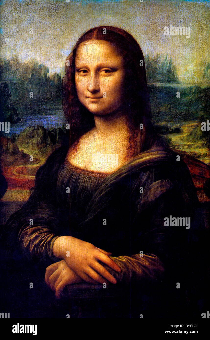 La Joconde, peinte portrait de Lisa Gherardini, épouse de Francesco del Giocondo. Demi-longueur portrait d'une femme par l'artiste italien Léonard de Vinci. Acclamé comme "le plus connu, le plus visité, le plus écrit sur, le plus chanté, la plus parodiée oeuvre d'art dans le monde. Huile sur toile. vers 1503-1506. Banque D'Images