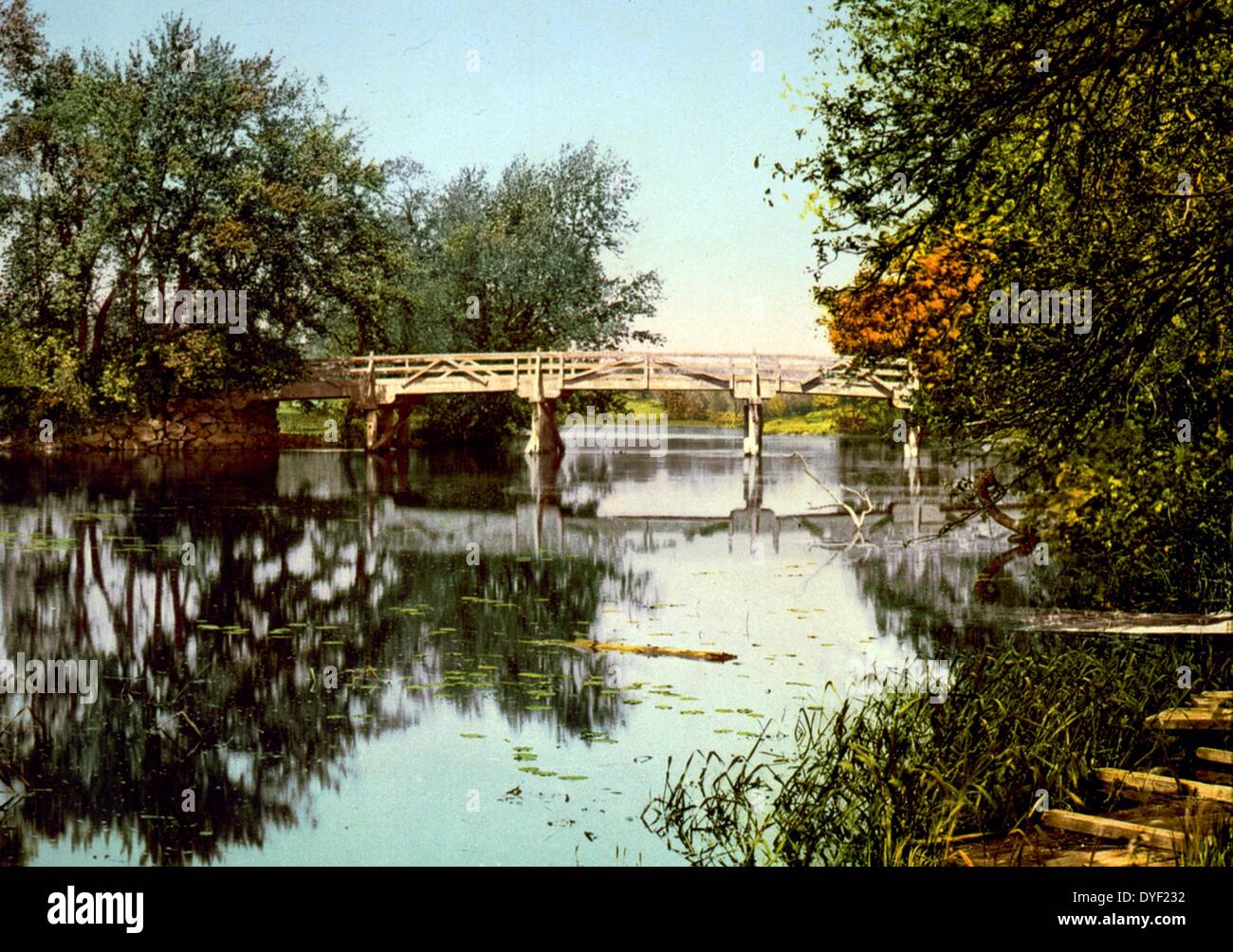 Le vieux pont de Concord dans le comté de Middlesex, Massachusetts, aux États-Unis. 1900 Banque D'Images