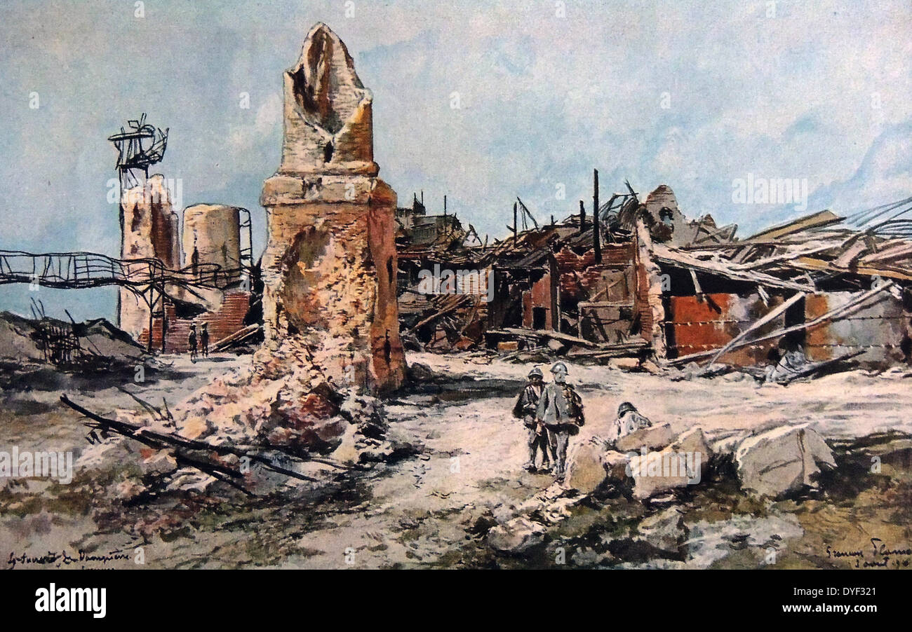 Le Moulin de fargny par de François Flameng. Ruines du Moulin de Fargny, près de Curlu, France au cours de la bataille de la Somme en juillet 1916. Banque D'Images