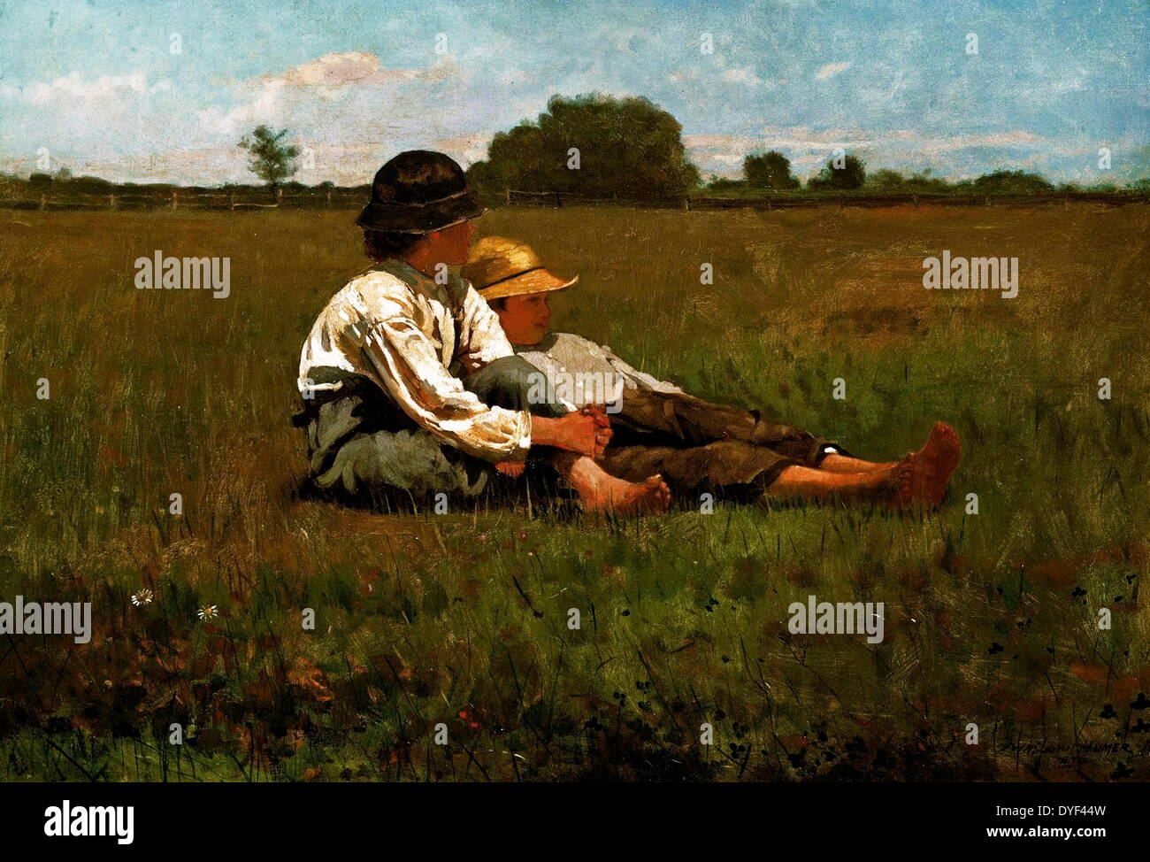 Les garçons dans un pâturage par Winslow Homer. Huile sur toile, fin xixe siècle, début du xxe siècle. L'artiste américain qui a vécu entre 1836-1910. Banque D'Images