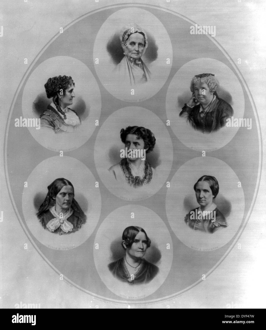 Tête-et-épaules sept portraits de personnages importants de la suffrage universel et mouvement pour les droits des femmes. Banque D'Images