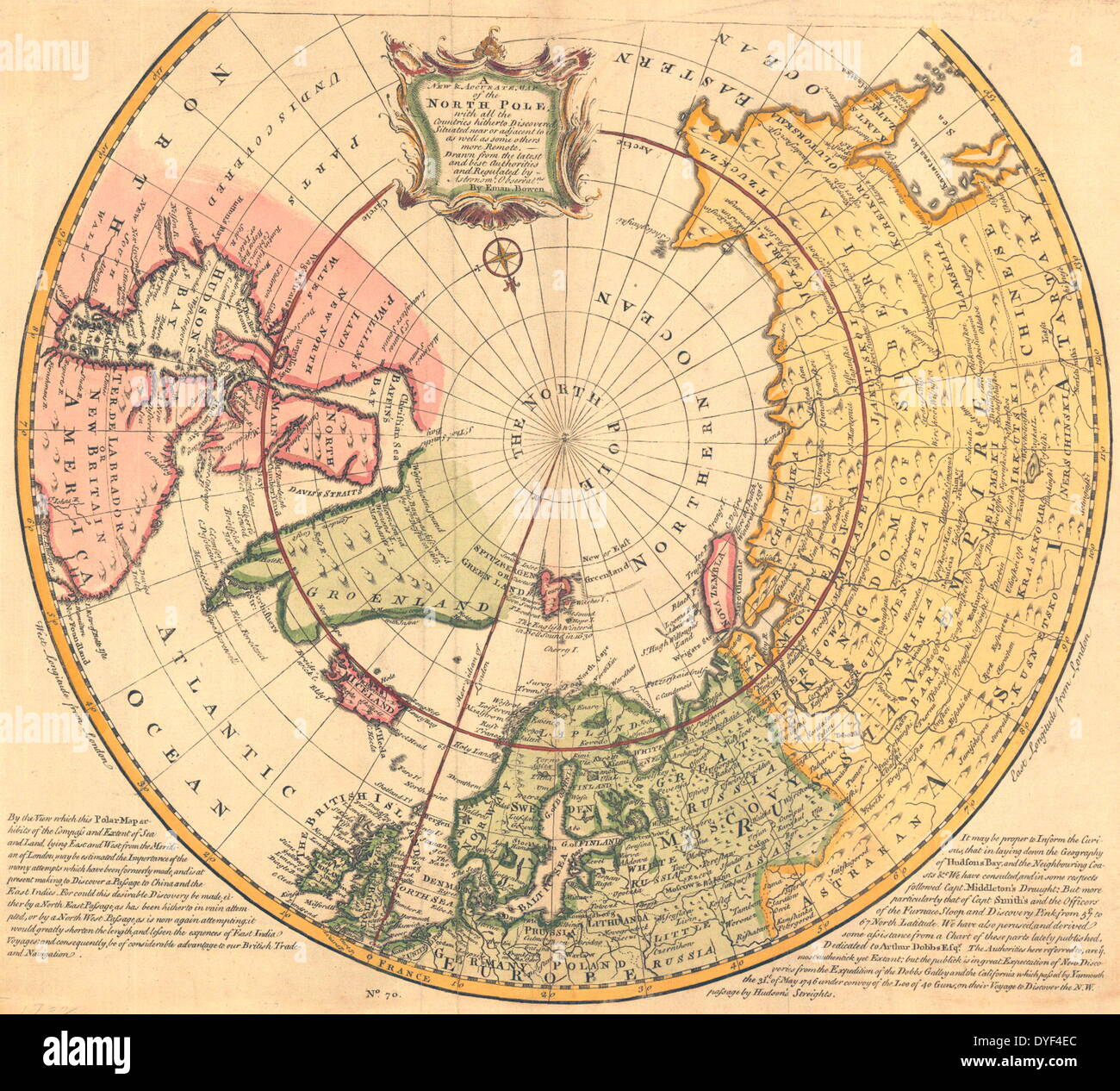 Nouveau & carte précise du Pôle Nord 1747. Un nouveau & carte précise de le pôle Nord, avec tous les pays découvert jusqu'à présent situé à proximité ou à côté d'elle ainsi que d'autres plus éloignées. Emanuel Bowen. Banque D'Images