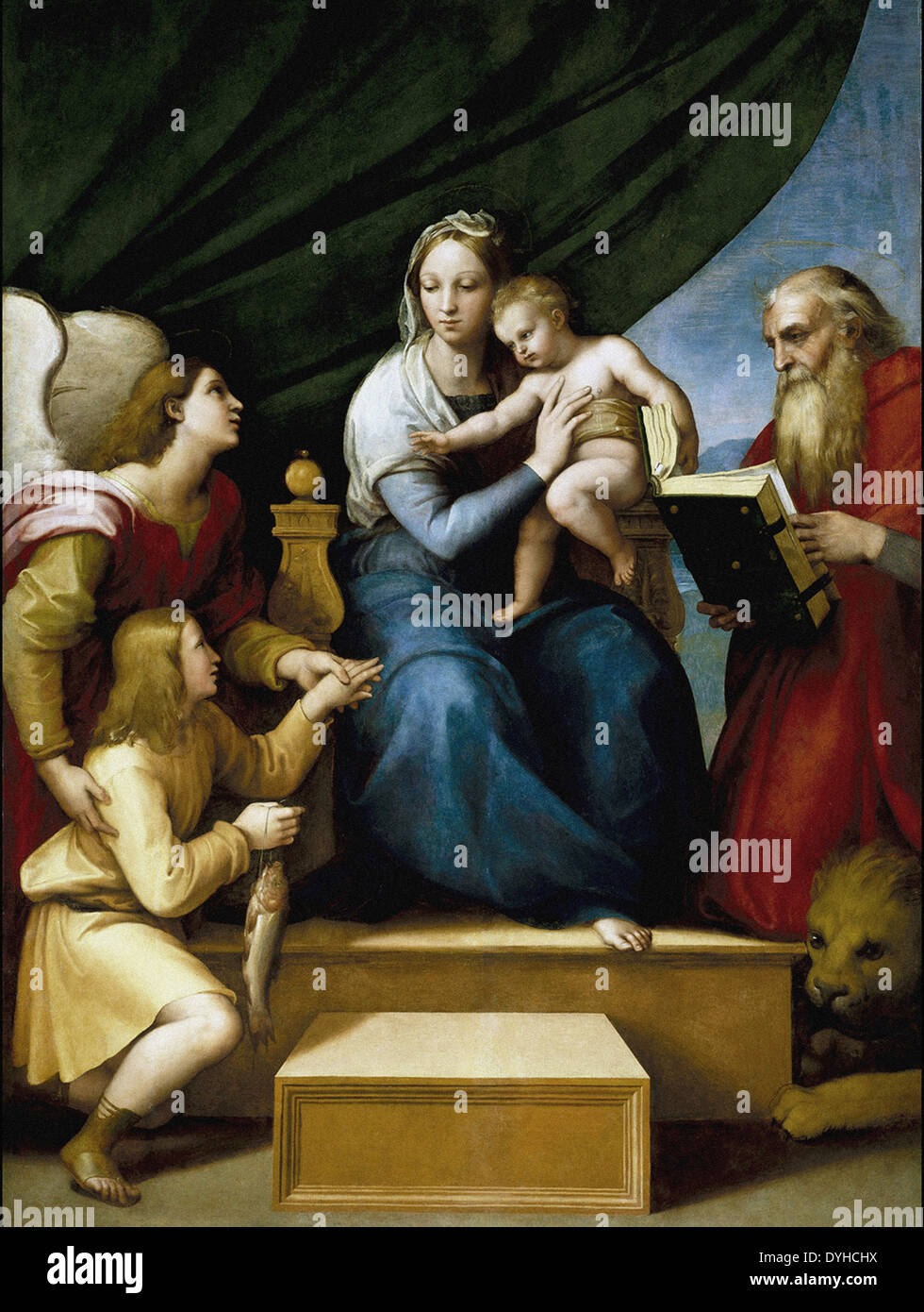 La Sainte Famille avec Raphael Raphael, Tobias et Saint Jérôme, ou la Vierge avec un poisson Banque D'Images