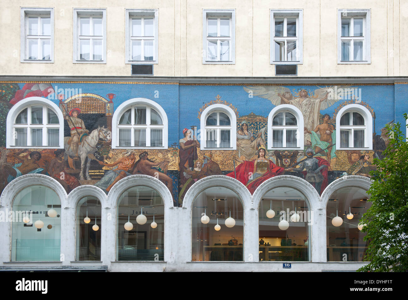 Österreich, Wien 1, rue commerçante Kärtnerstrasse, Fassadenmosaik 16 am ehemaligen Hôtel Meissl & Schadn von Eduard Veith Banque D'Images