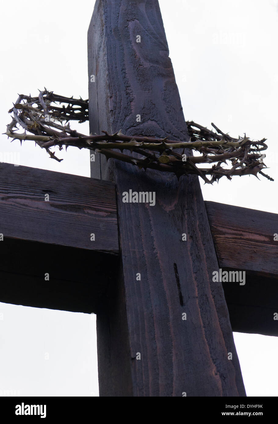 Peu de Walsingham, Norfolk, Royaume-Uni. 18 avril 2014. Une couronne d'épines sur une croix en bois pour marquer le Vendredi Saint à l'église de la Vierge Marie, peu de Walsingham, Norfolk, Angleterre, Royaume-Uni. Crédit : Stuart Aylmer/Alamy Live News Banque D'Images