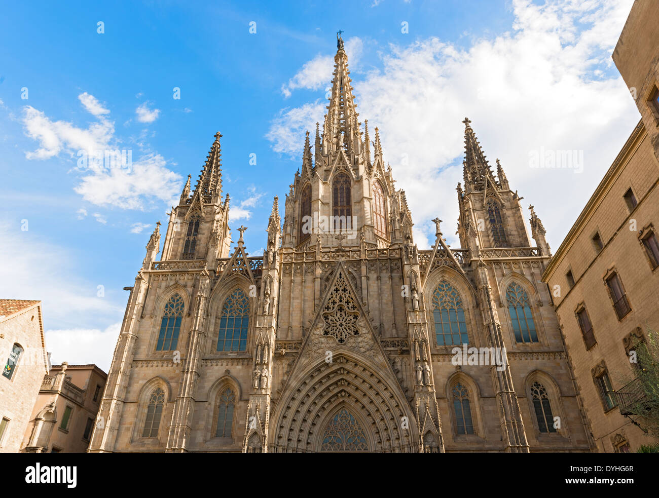Façade de la cathédrale de Barcelone, Espagne détails. La cathédrale se trouve au cœur de Barri Gotic (Quartier Gothique de Barcelone) Banque D'Images