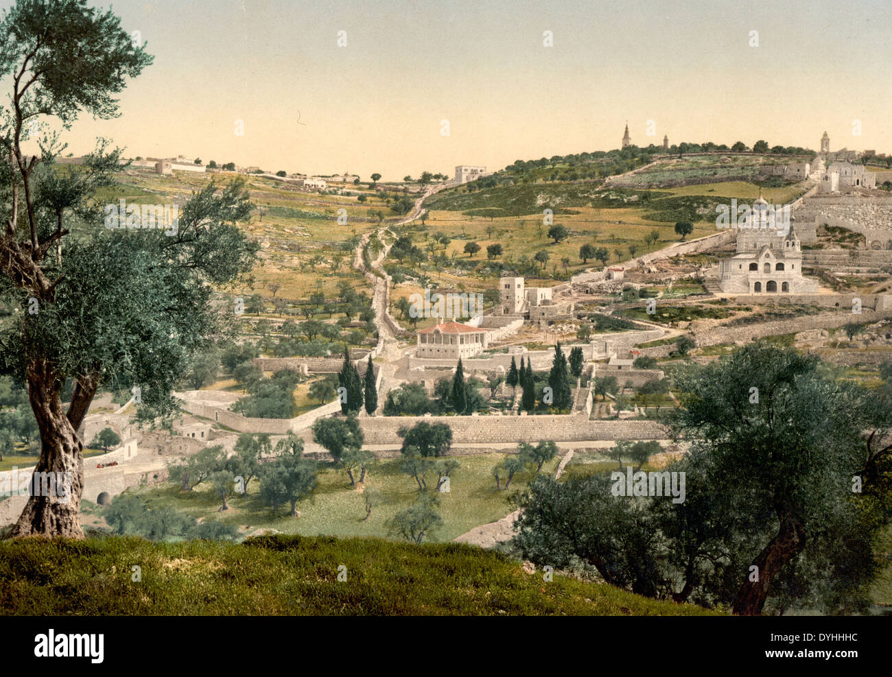 Mont des Oliviers et Gethsémané, vue générale, Jérusalem, vers 1900 Banque D'Images