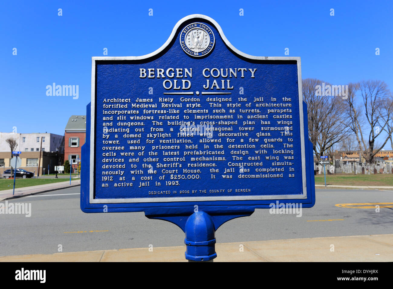 Marqueur historique près de l'ancienne prison du comté de Bergen Hackensack New Jersey Banque D'Images