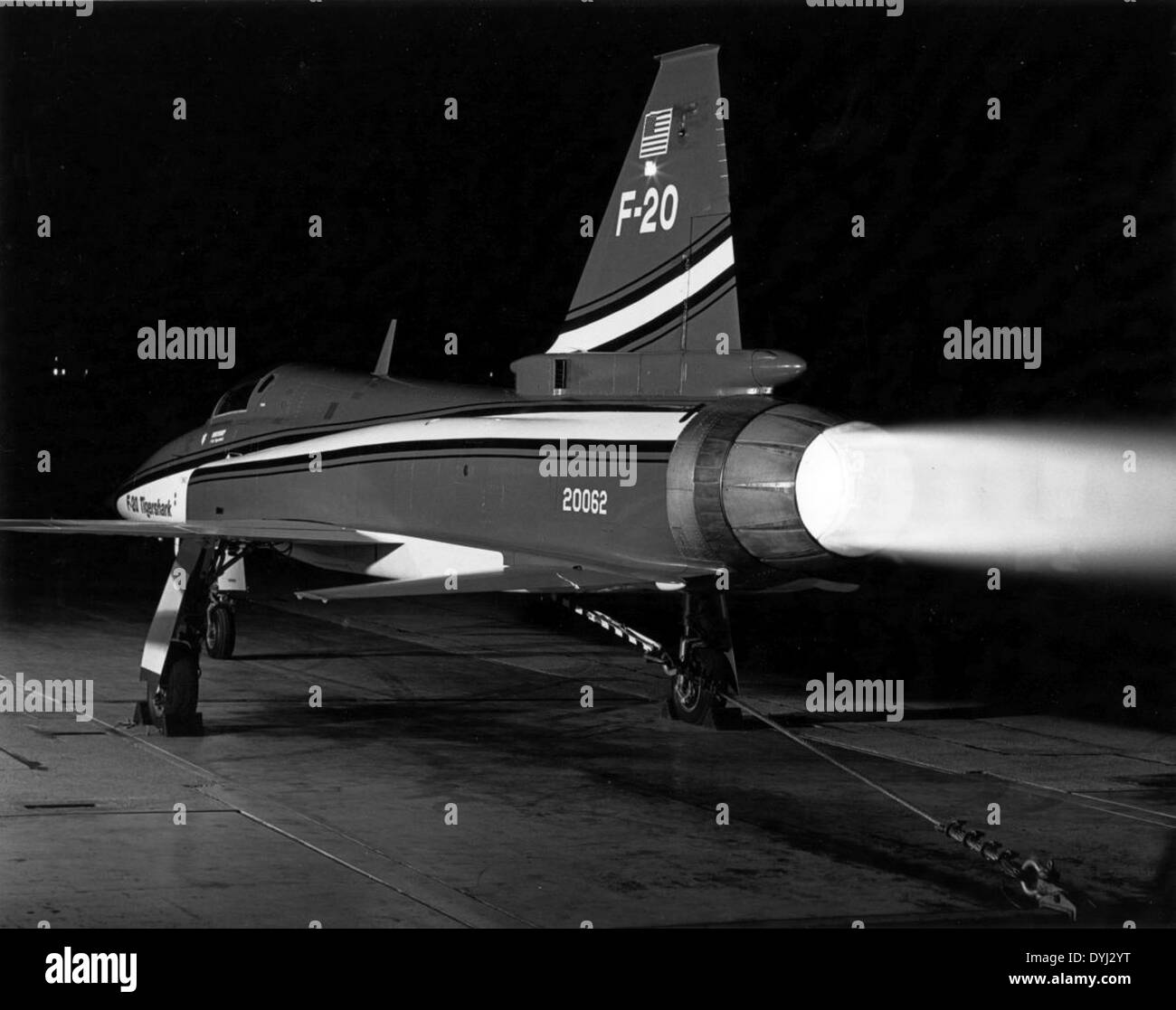 Le Northrop F-20 Tigershark, portant le numéro de série 20062, était un avion de chasse conçu pour l'US Air Force dans les années 1980 L'avion était doté d'une avionique avancée et d'un puissant dispositif de post-combustion, offrant une vitesse et une maniabilité améliorées. Banque D'Images