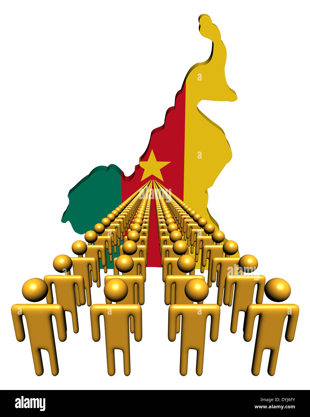 Lignes de gens avec le Cameroun carte drapeau illustration Banque D'Images