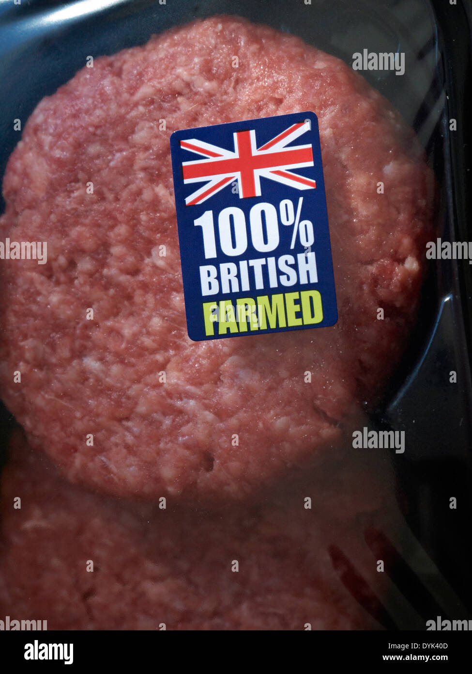 100 % viande d'élevage britannique sur l'emballage l'étiquette UK Banque D'Images
