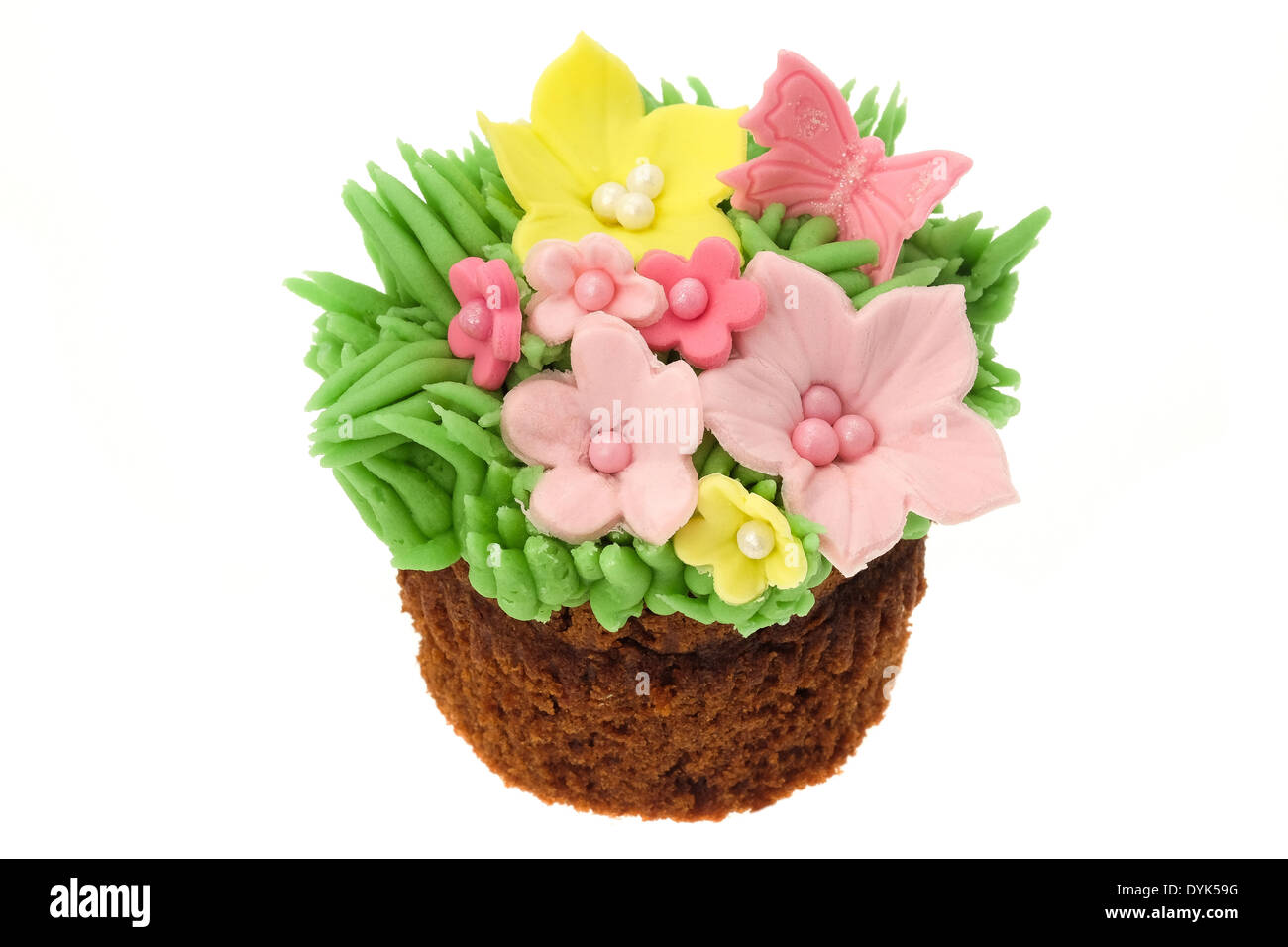 Cupcake Fleurs de Pâques - studio photo avec un fond blanc Banque D'Images