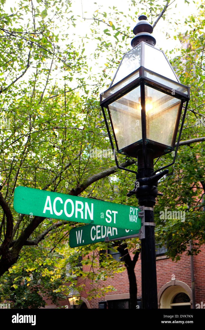 Lieux historiques, Rue Acorn sur Beacon Hill dans le centre-ville de Boston, Massachusetts MA Banque D'Images