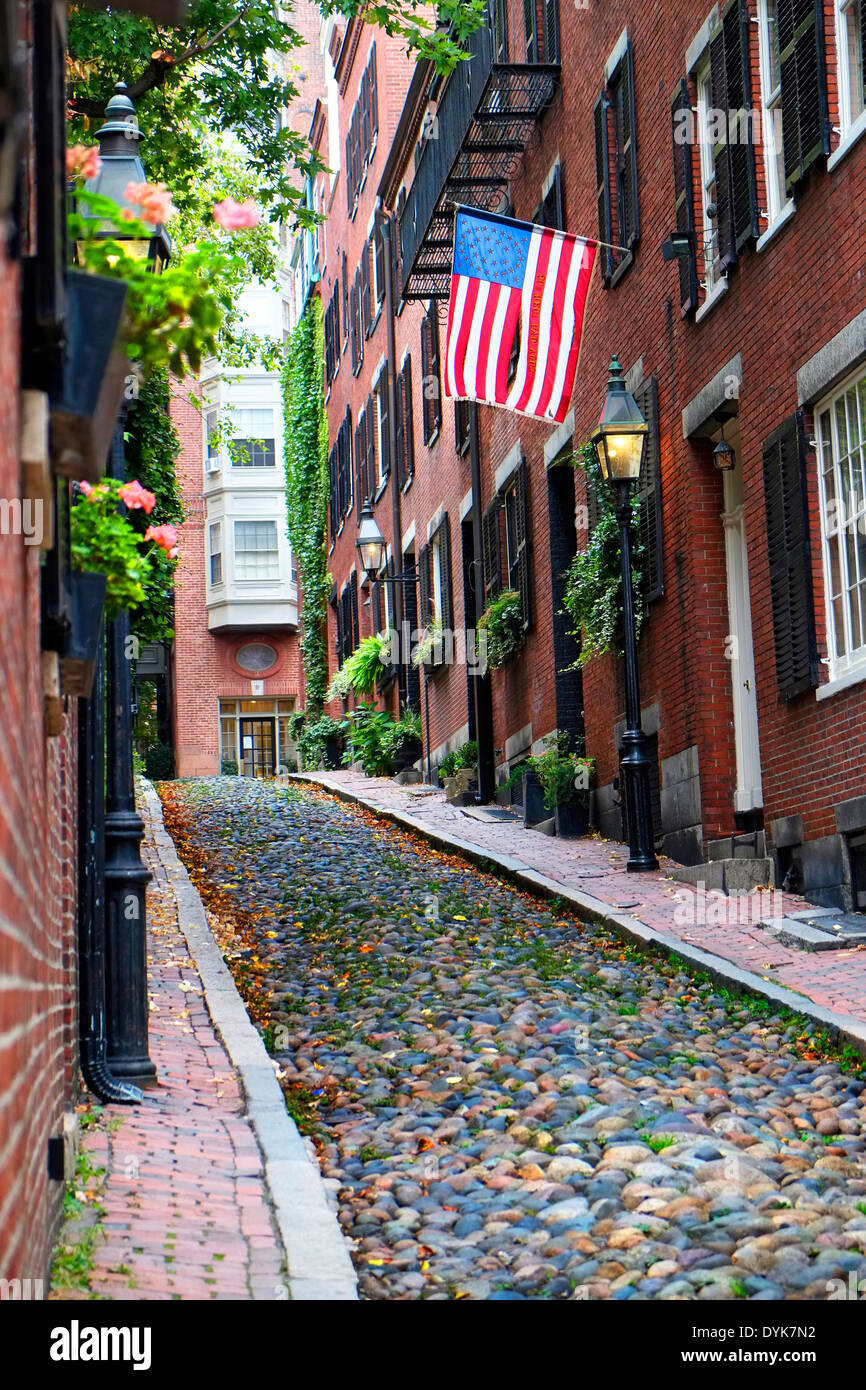 Lieux historiques, Rue Acorn sur Beacon Hill dans le centre-ville de Boston, Massachusetts MA Banque D'Images