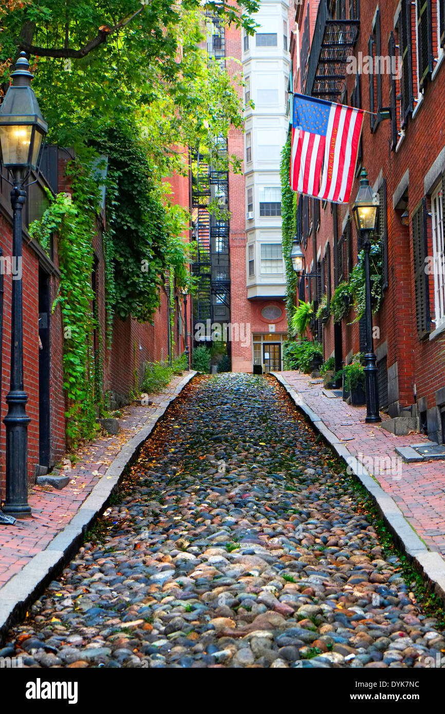 Lieux historiques, Rue Acorn sur Beacon Hill dans le centre-ville de Boston, Massachusetts MA Banque D'Images