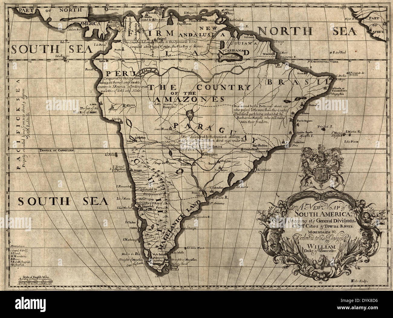 Une nouvelle carte de l'Amérique du Sud, vers 1700 Banque D'Images