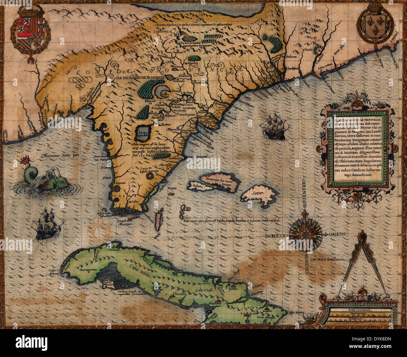 La carte de la Floride et de Cuba, vers 1588 Banque D'Images