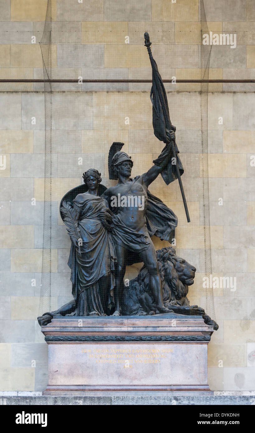 Monument à l'armée bavaroise, Feldherrnhalle, Munich, Bavière, Allemagne. Banque D'Images