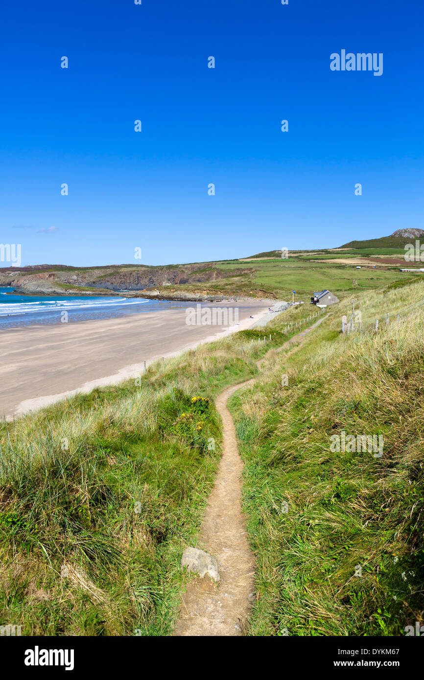 Aux côtés de Pembrokeshire Coast Path Whitesands Beach près de St David's, Pembrokeshire, Pays de Galles, Royaume-Uni Banque D'Images