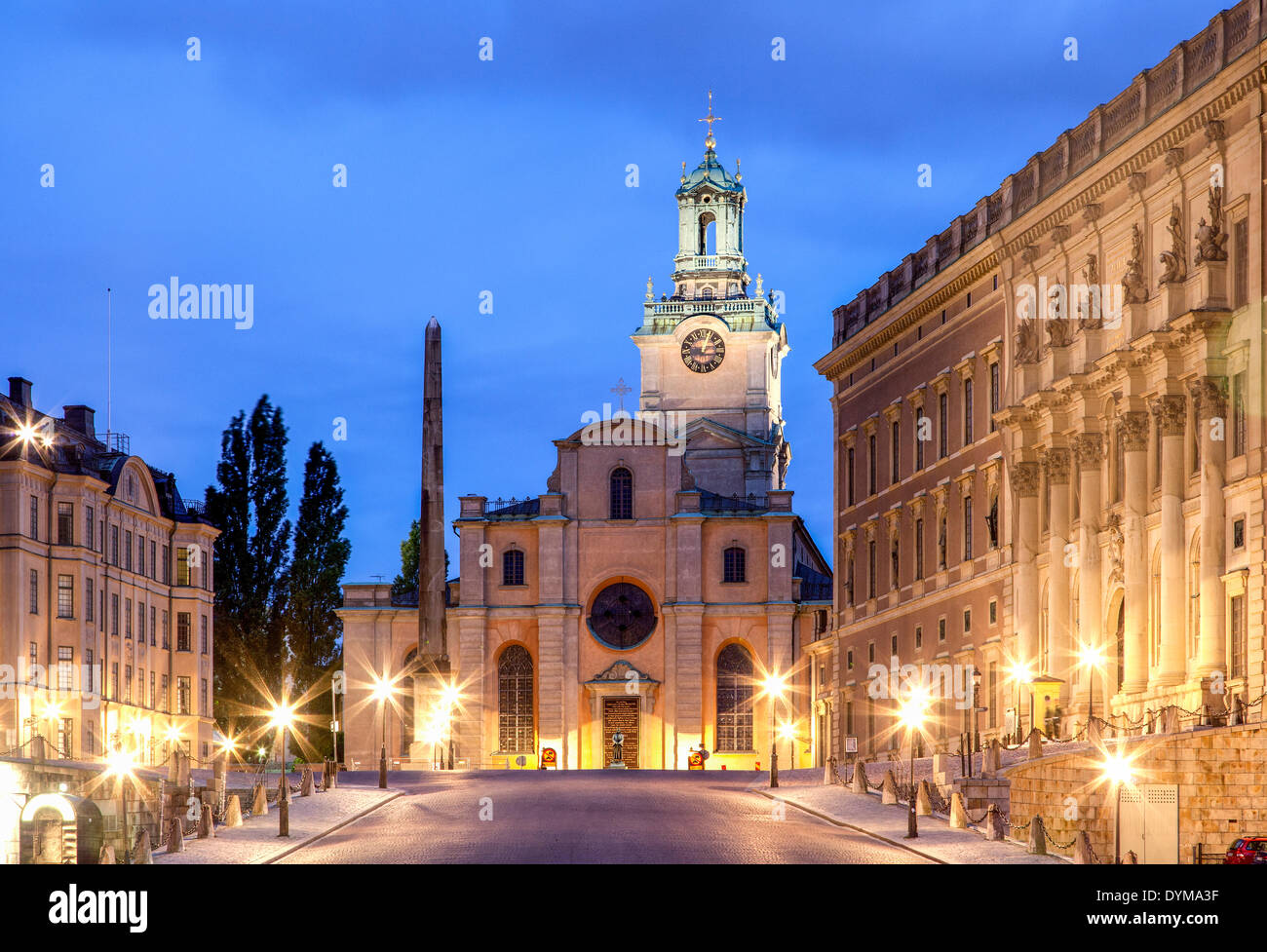La Grande Église ou l'église de Saint-Nicolas, Storkyrkan, Stockholm droit palais ou le Palais Royal, KUNGLIGA SLOTTET Banque D'Images