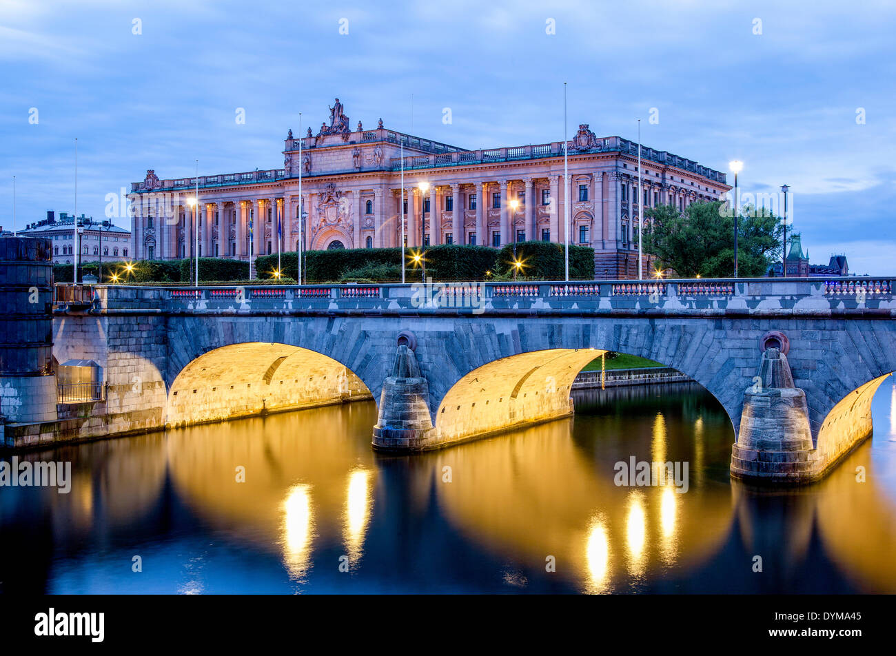 La Maison du Parlement suédois, Riksdagshuset, île de l'Esprit Saint, Helgeandsholmen, Stockholm, Stockholm County ou Stockholms Banque D'Images