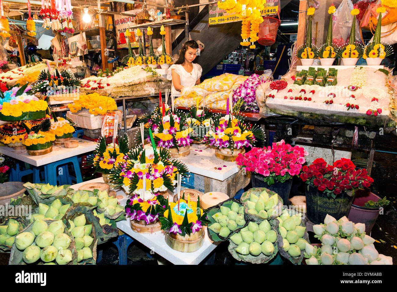 Store avec des lanternes pour le Loy Krathong Festival des lumières, Chiang Mai, Thaïlande du Nord, Thaïlande Banque D'Images