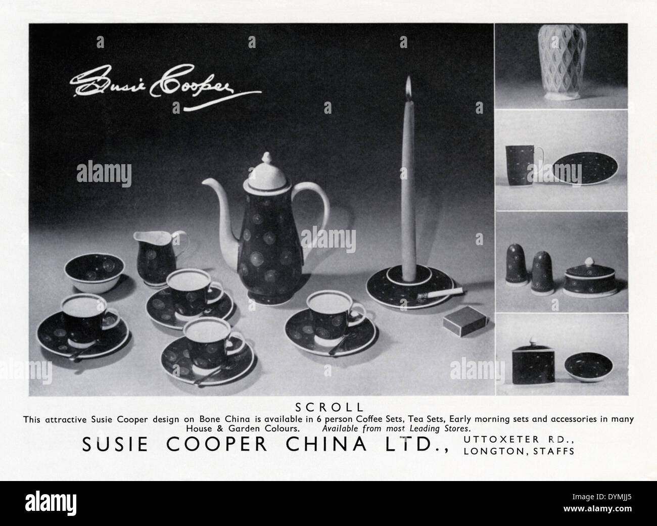 Ancienne publicité pour Susie Cooper bone China. L'annonce a paru dans un magazine en 1956 Banque D'Images