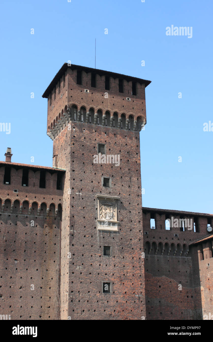 Le principal bastion du château Sforzesco de Milan, Italie Banque D'Images