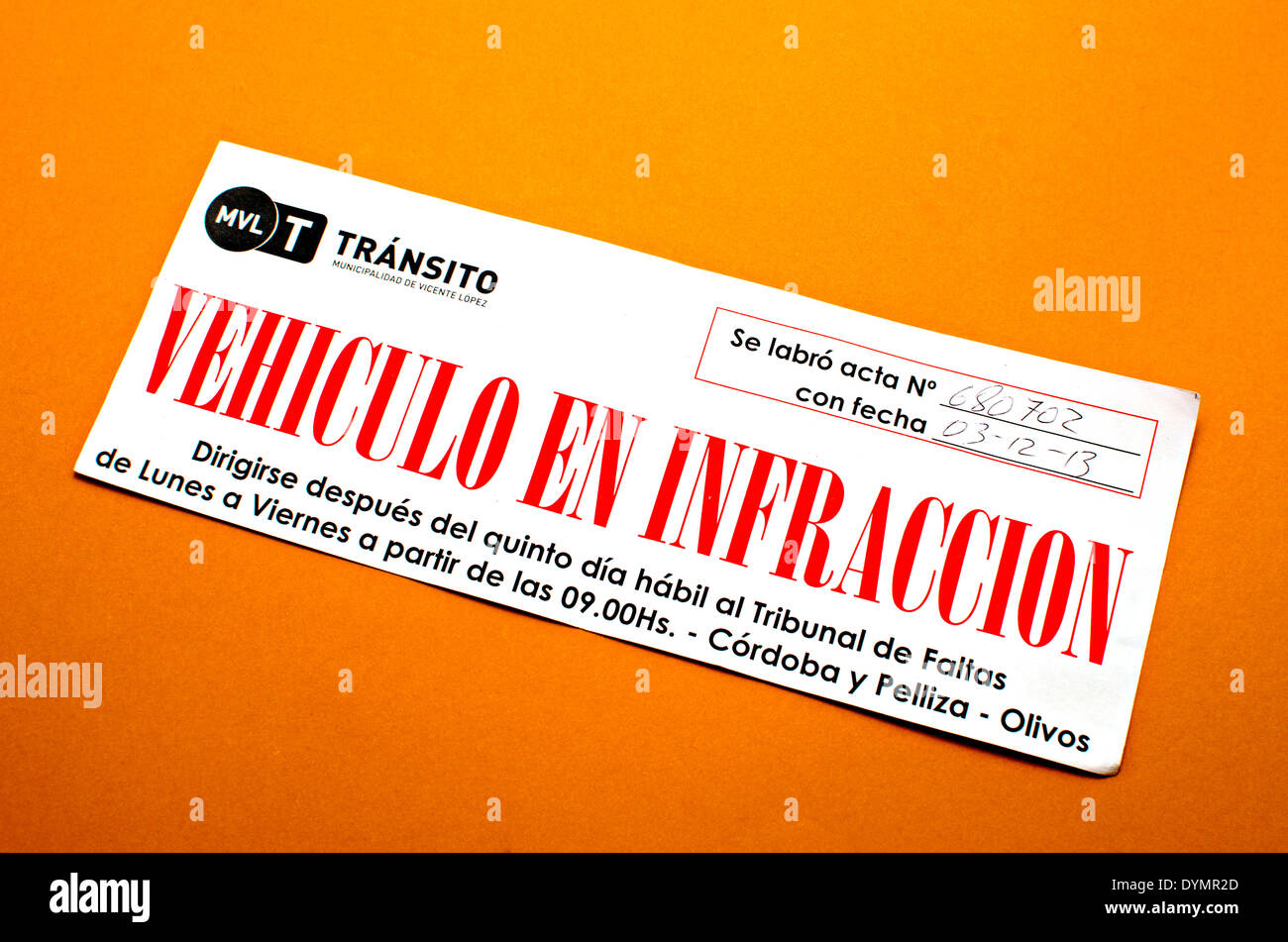 Procès-verbal de violation de la circulation Banque D'Images