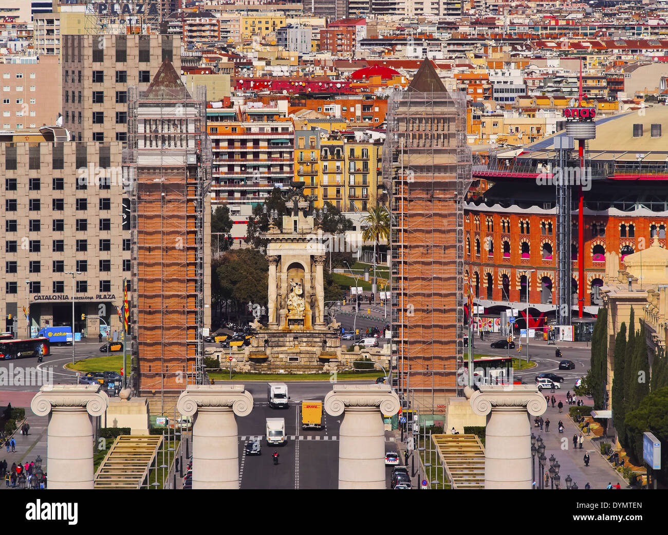 Placa Espanya - Place d'Espagne à Barcelone, Catalogne, Espagne Banque D'Images
