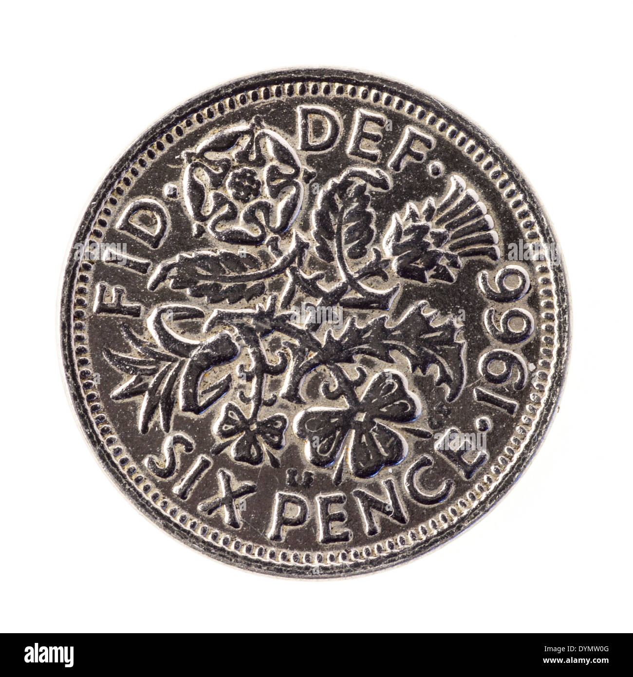 Ancienne pièce de six pence britannique Banque D'Images