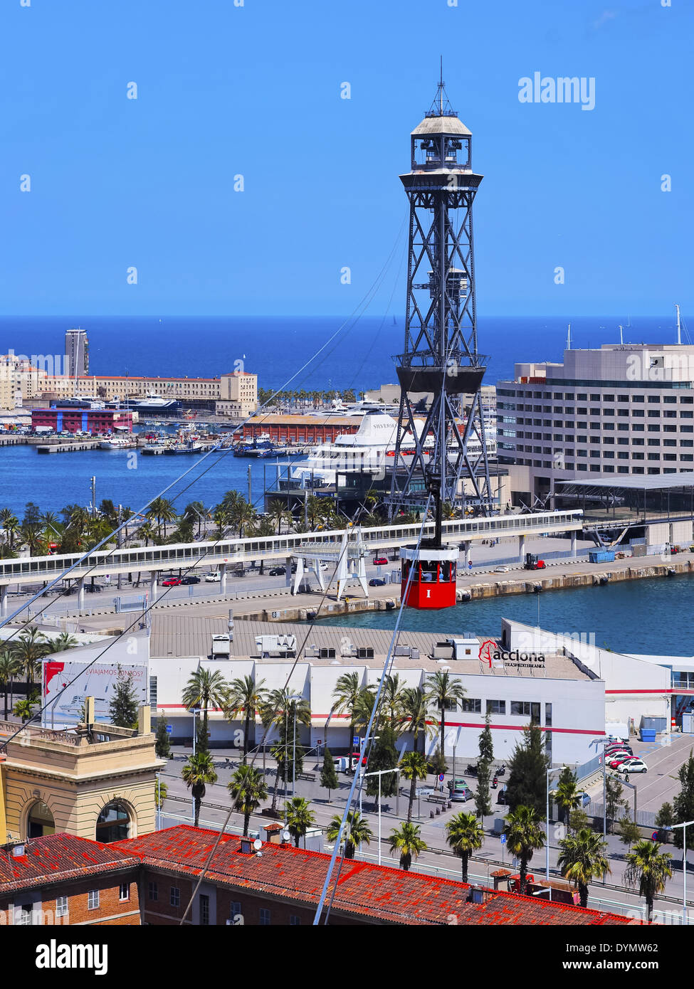 Torre de Jaume I de l'AERI del Port - Port Vell Tramway Aérien à Barcelone, Catalogne, Espagne Banque D'Images