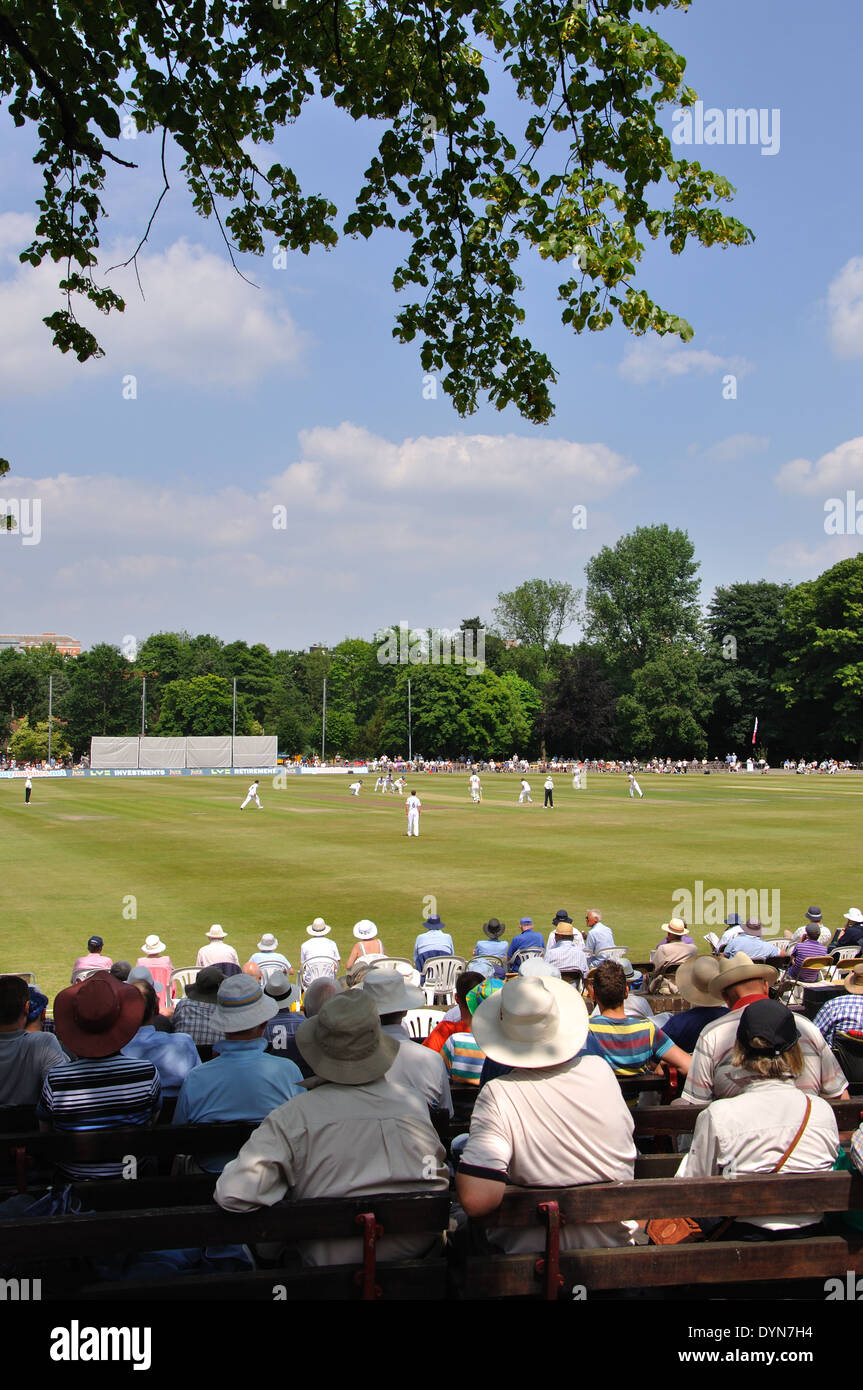 Les spectateurs à regarder, de cricket du comté de Derbyshire v Yorkshire, Queens Park, Chesterfield, Derbyshire, Angleterre, le 18 juillet 2013 Banque D'Images